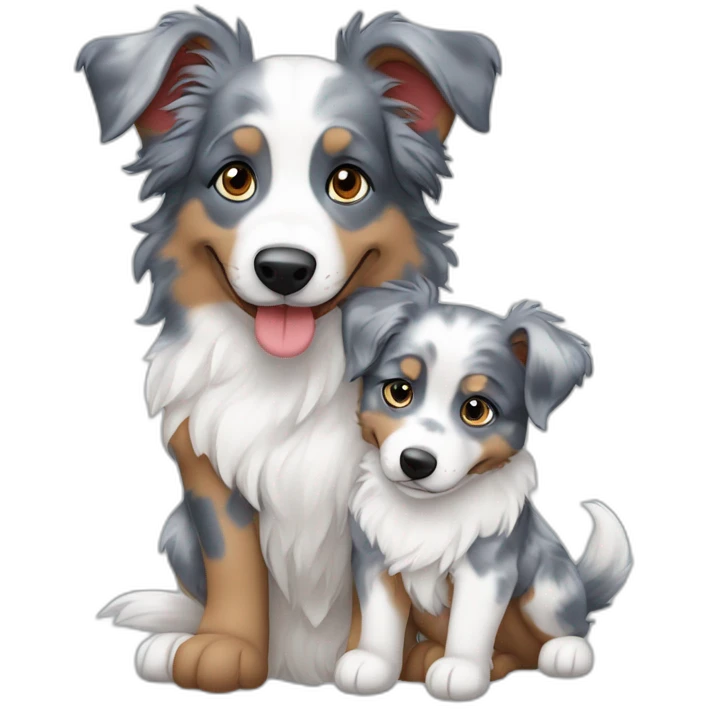 Blue merle and red bi aussies hugging emoji