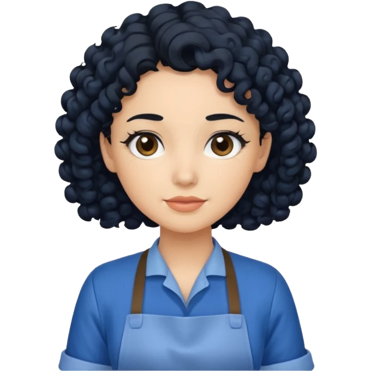 woman with curly black hair in blue apron emoji