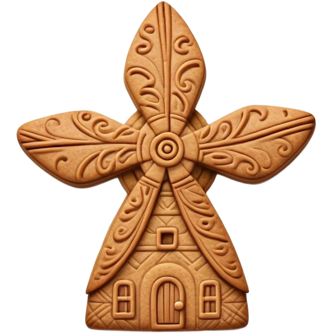 Speculaas Cinematic Realistic Speculaas Biscuit Emoji, depicted as a spiced speculaas cookie crafted in a charming windmill shape, rendered with intricate textures and warm, inviting lighting. emoji