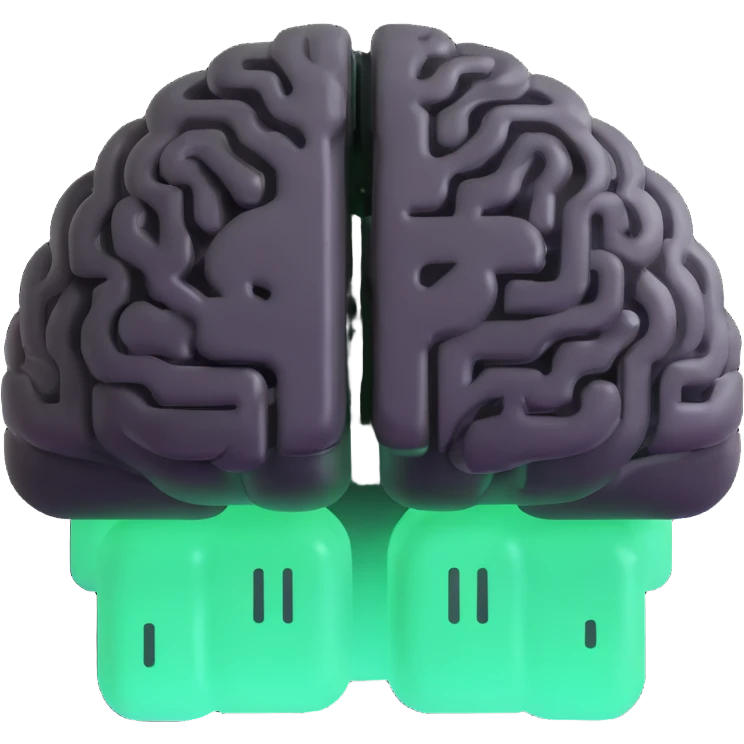 small emoji representing artificial intelligence, glowing brain, digital circuits, friendly expression emoji