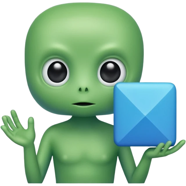 puffy alien holding blue square emoji