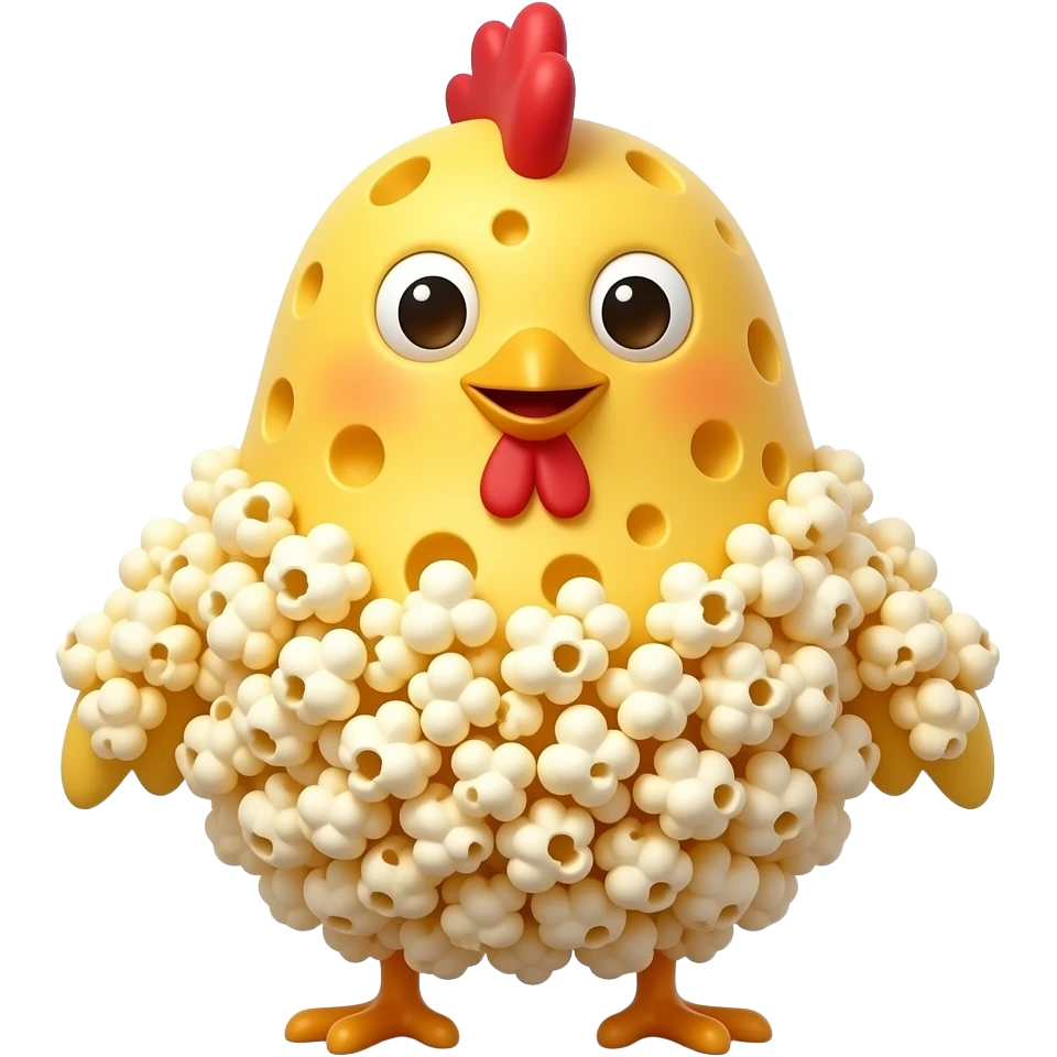 ”“chicken made of popcorn and cheese, funny cartoon style” emoji