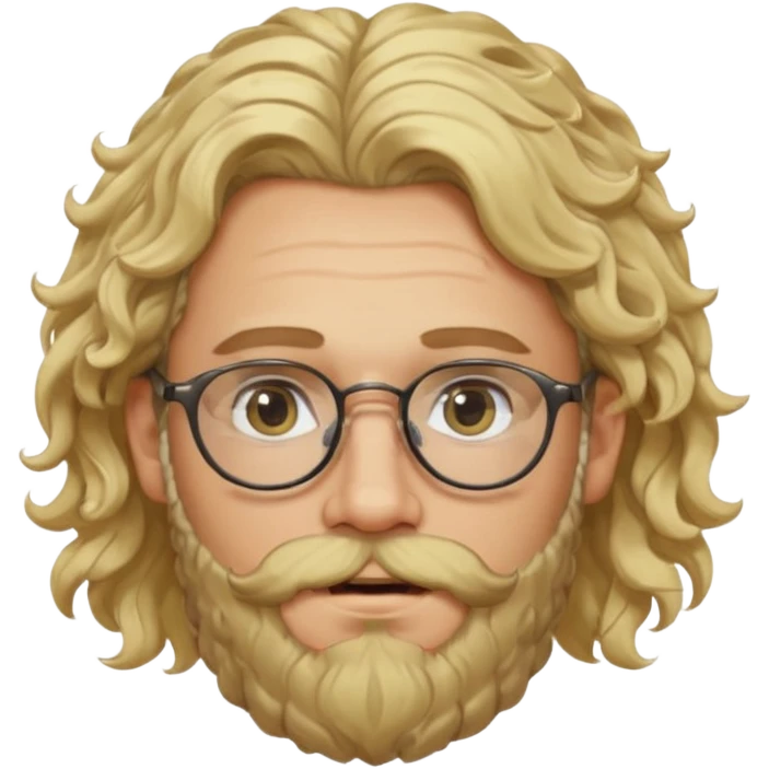 blond man with beard and spectacles and long curly hair and piercings  emoji