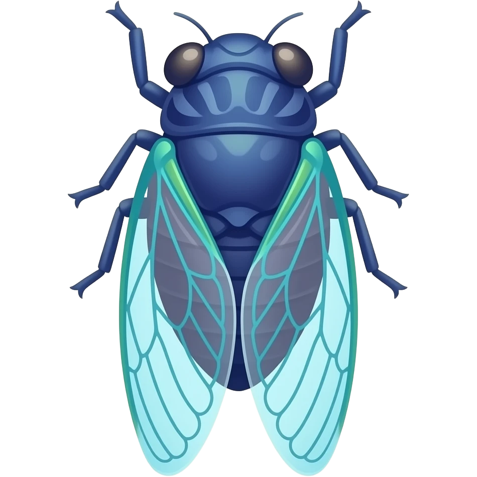2D render IPhone emoji PNG Cicada; Blue purple green color emoji