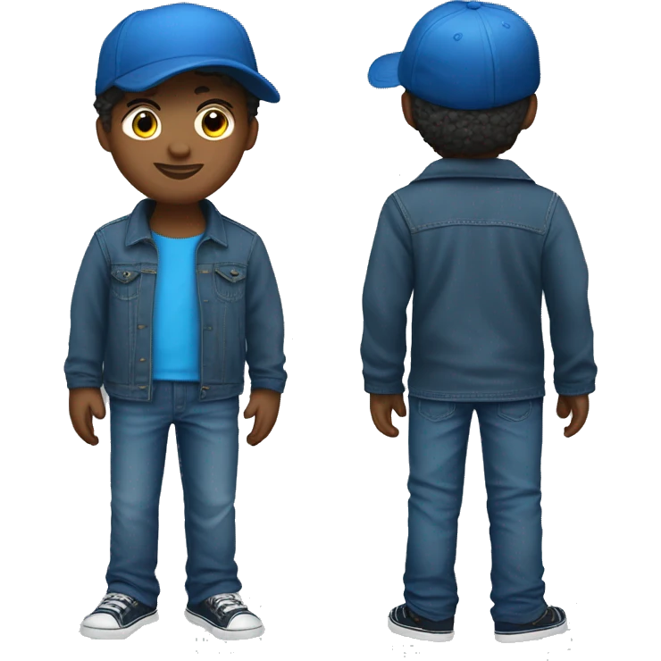 Create a boy with a blue cap on the back a blue aerocrombie long sleeve shirt and jeans emoji