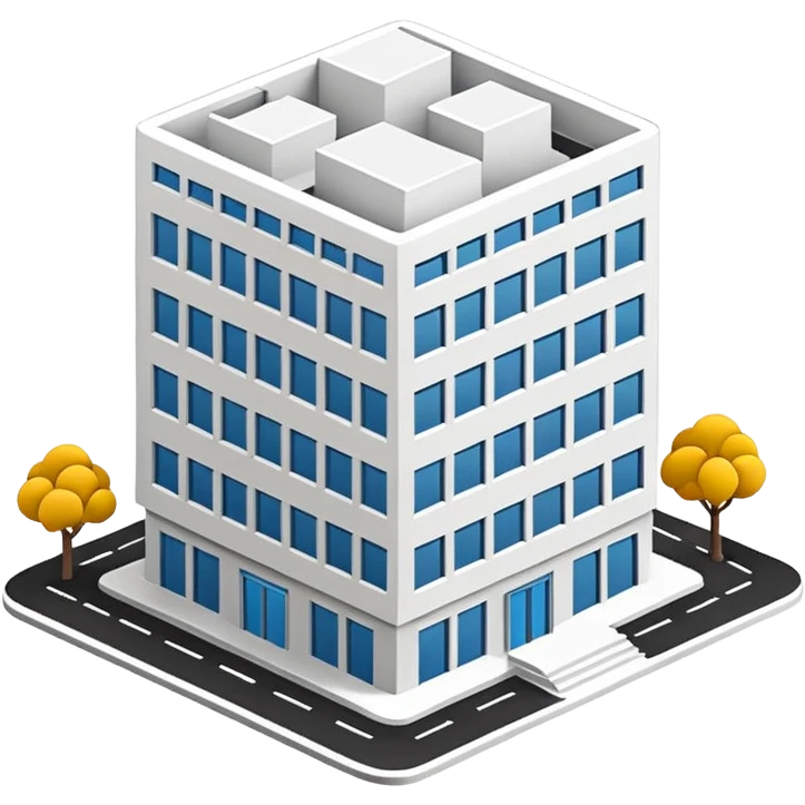 Emoji-style illustration of a BIM model (3D building model), flat vector look, bold outlines, minimal details, no background emoji