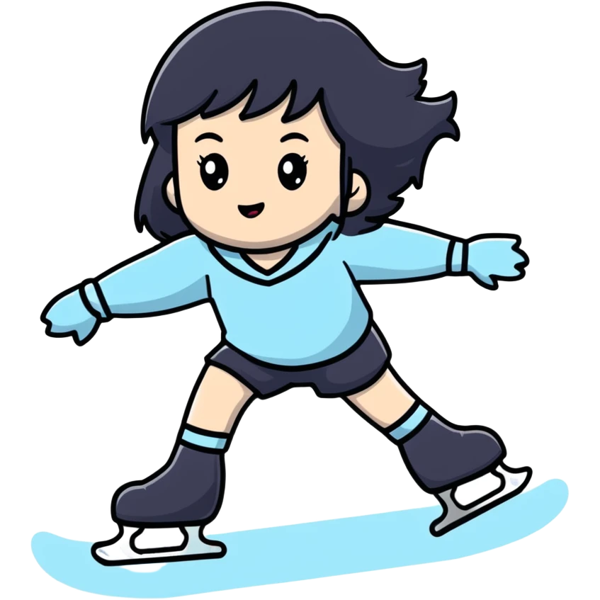 pale girl with long black hair ice skating emoji