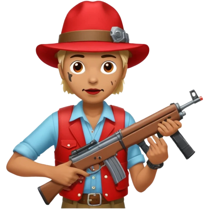 Yodeling mountain climber in Switzerland with a machine gun pointing to the right, full body. in the style of your bleeding skull art make him look like the price is right game emoji