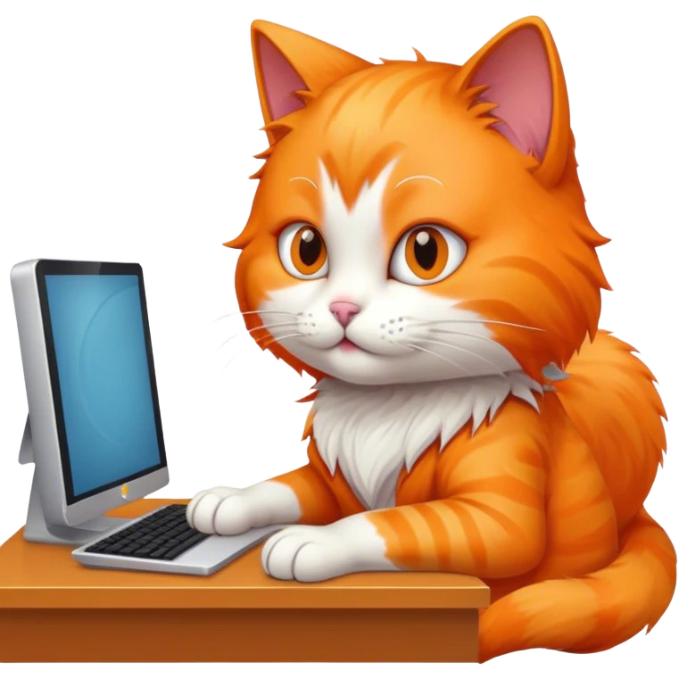 A cat is using a desktop computer in the study room. emoji
