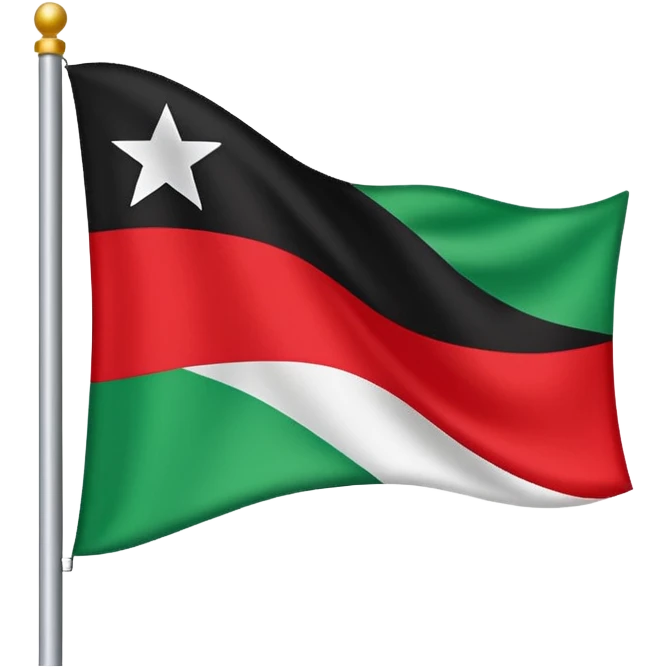 A horizontal tricolour flag of red, white, and black; charged with two green stars at the centre. emoji