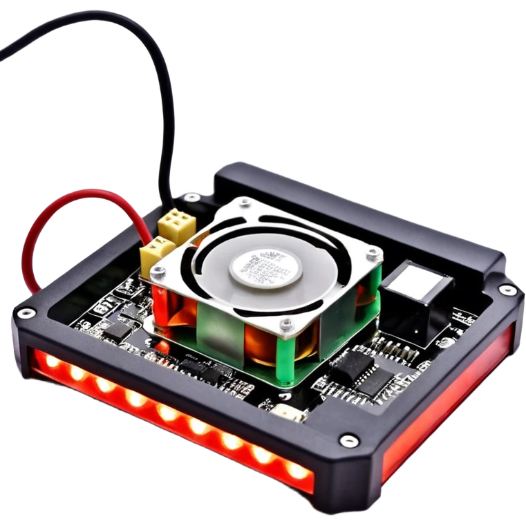 um explosivo improvisado composto por sete dinamites vermelhas presas por fita preta. O dispositivo inclui um temporizador digital de LED vermelho e uma placa de circuito com fios coloridos e um botão de ativação. Tudo está isolado sobre um fundo branco. emoji