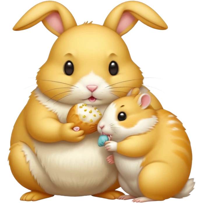 A big fat yellow bunny eating a small white hamster emoji