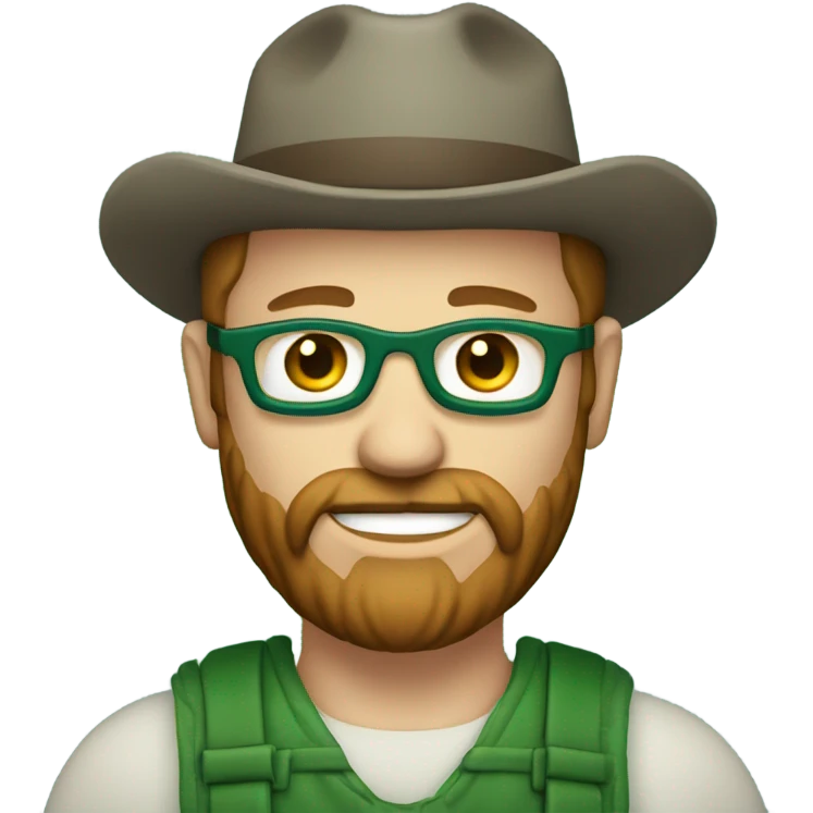 A male farmer, fair and short thin beard (brown hair and hair between green and blue) emoji