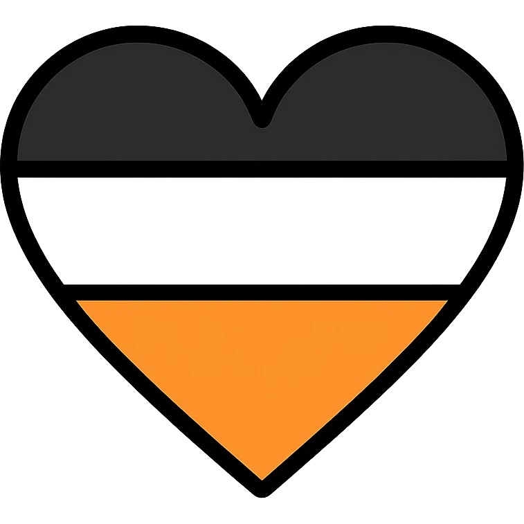 tri-color heart icon with black, white, and orange horizontal stripes emoji
