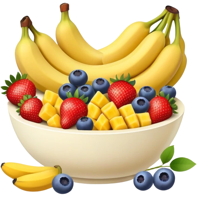 Fruit bowl with strawberries, mangos, bananas and blueberries  emoji