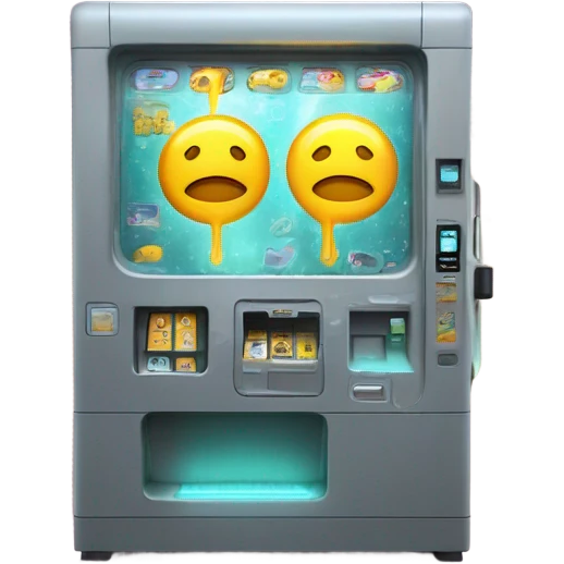 sci-fi concept vending machine, damaged, sentient emoji