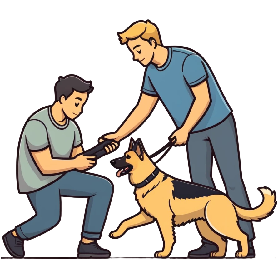 man playing with one dog, long dark blonde hair, German Shepherd  emoji