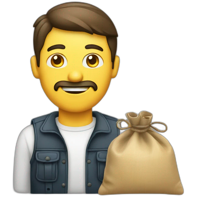 Homme avec un sac remplis de billet emoji