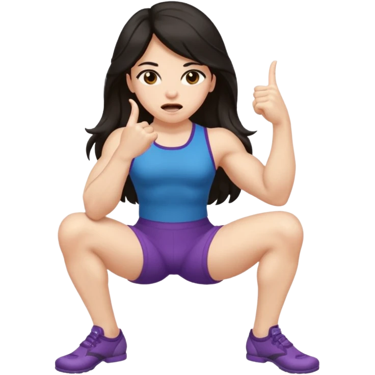 Una niña con los pies flexionados, dedo índice en la boca y cadera hacia el lado derecho emoji