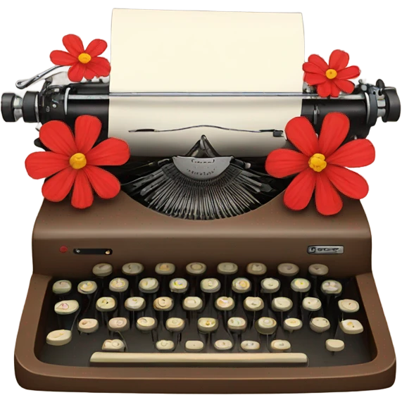 brown typewriter with red flowers emoji