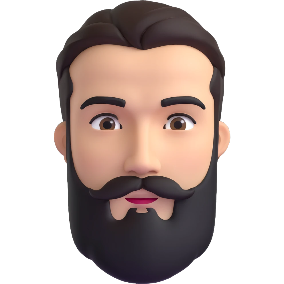 3d man with neat medium beard and connected eyebrows emoji