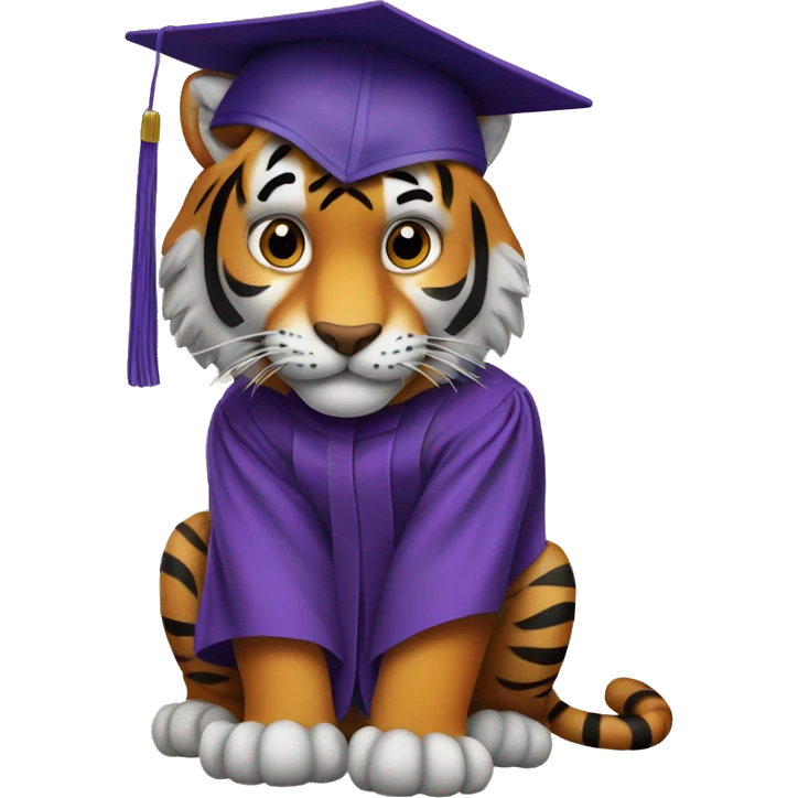 Tiger with purple graduation hat emoji