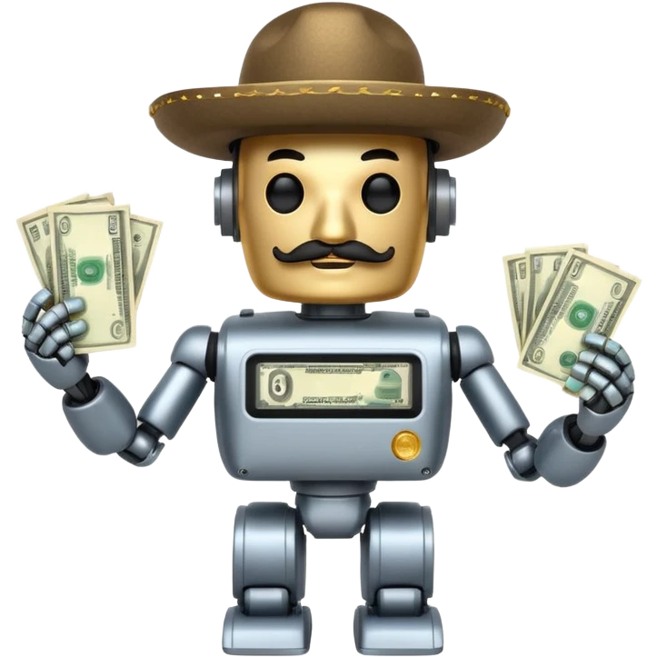 mexican robot with mustache holding cash emoji