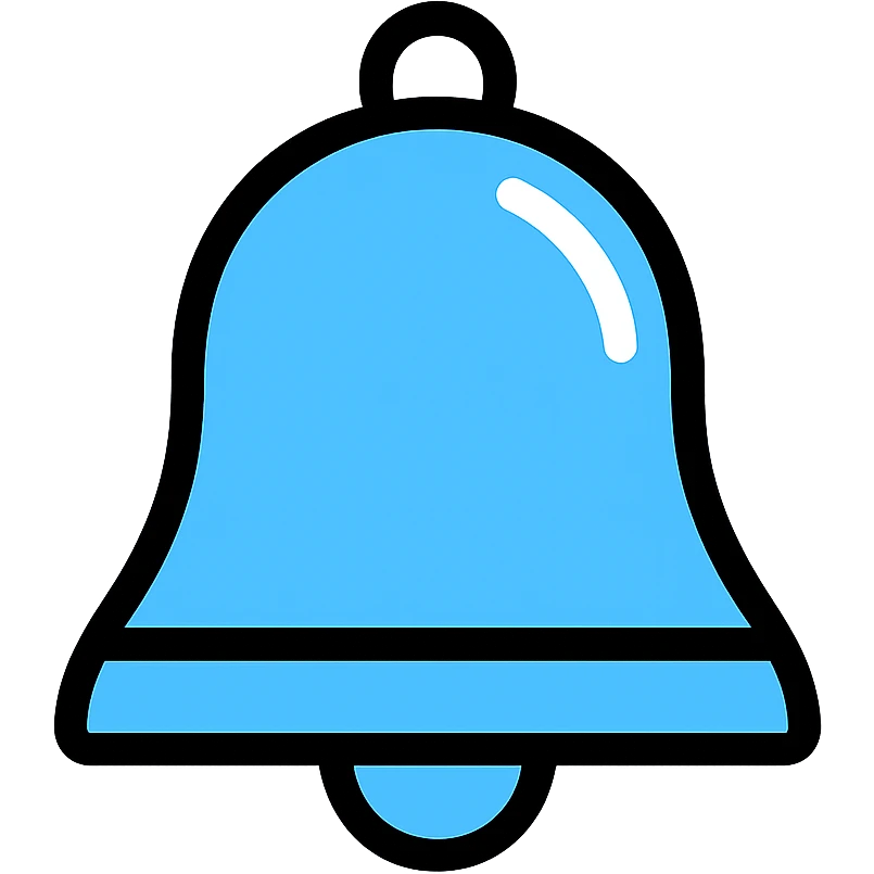 sky blue bell, outlined with a touch of shine emoji