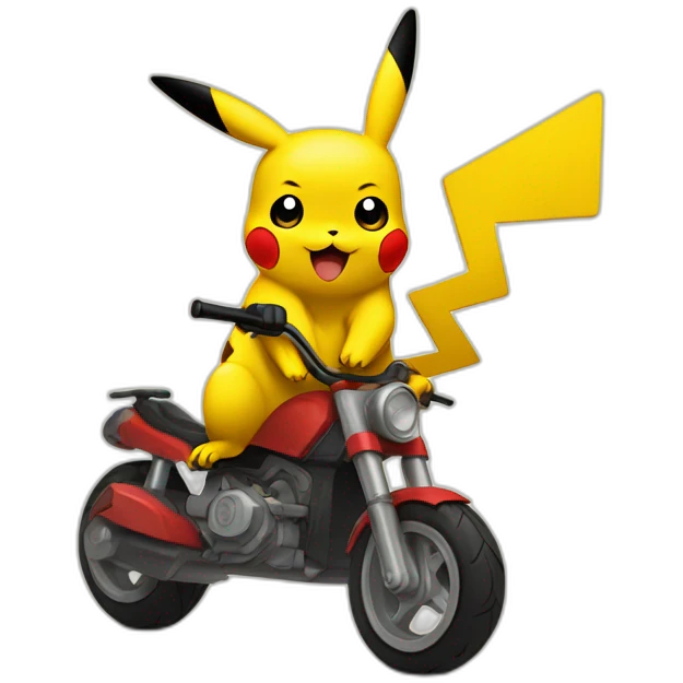 Pikachu en moto en train de faire une roue emoji