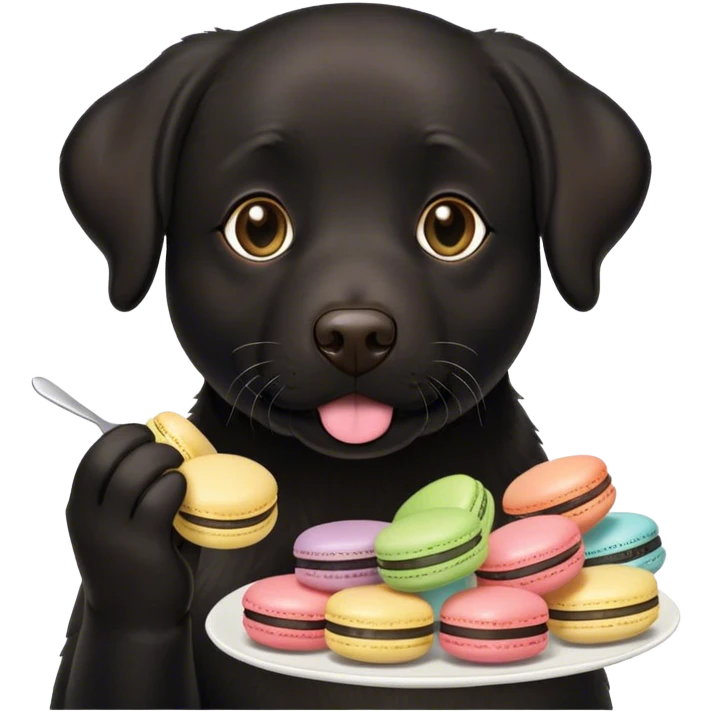 Black lab eating macarons emoji