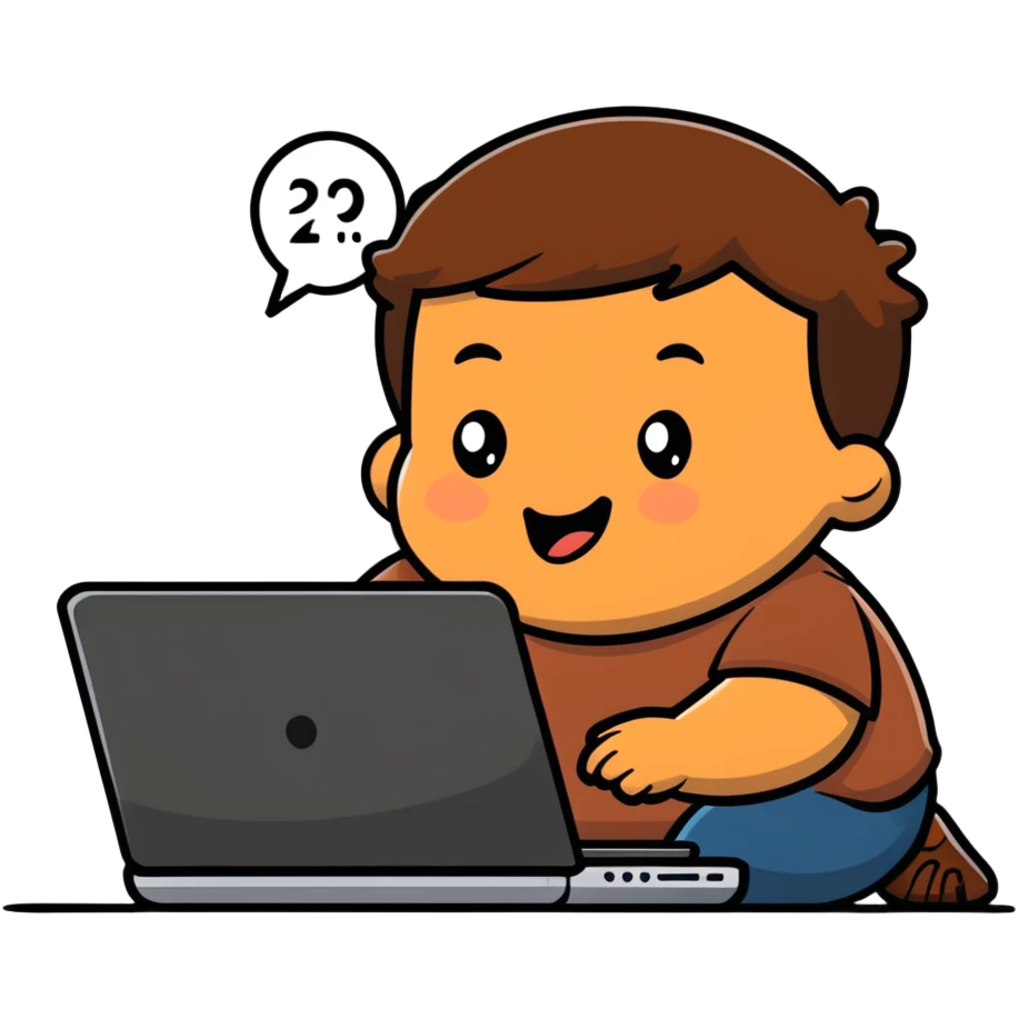 fat brown kid with brown hair using laptop drooling with stupid expression emoji
