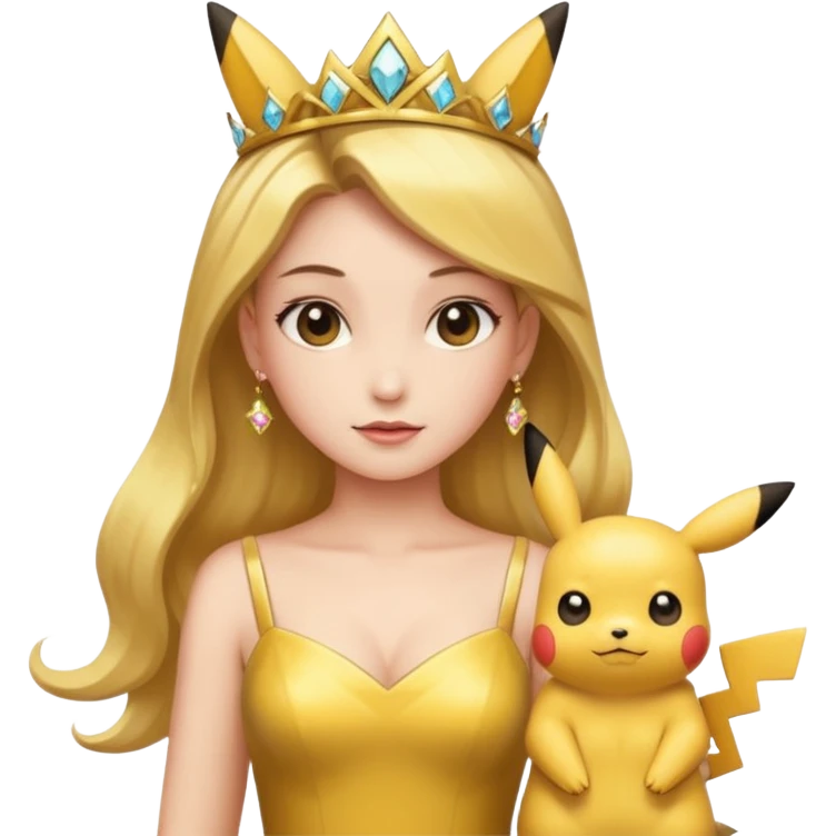 Princess with gold dress on and Pikachu emoji