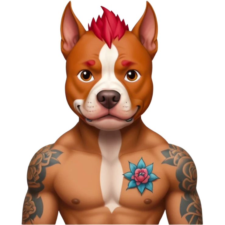 very tattoed pitbull dog with red spky hair emoji