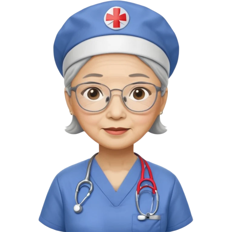OLD ASIAN WOMAN WITH GLASSES, NURSE SCRUBS, CAP emoji