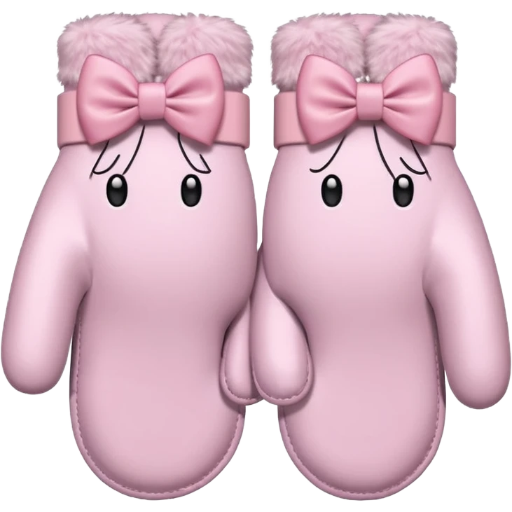 pastel pink pair of mittens connected by a bow emoji