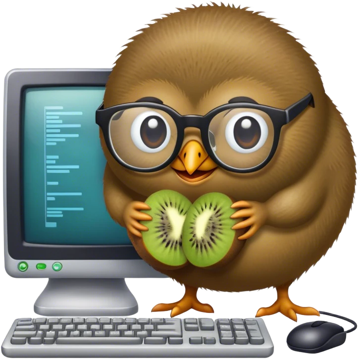 kiwi with glasses in front of an old computer emoji
