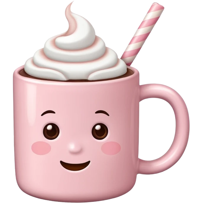 Light Pink mug of hot chocolate with marshmallows emoji