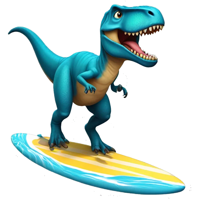 A T rex riding a surfboard  emoji