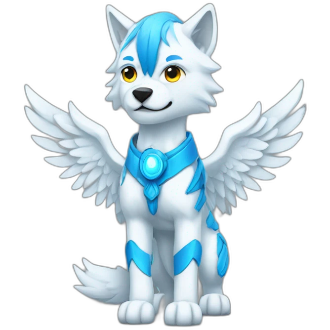 Whitelightbluewolfwithwings emoji