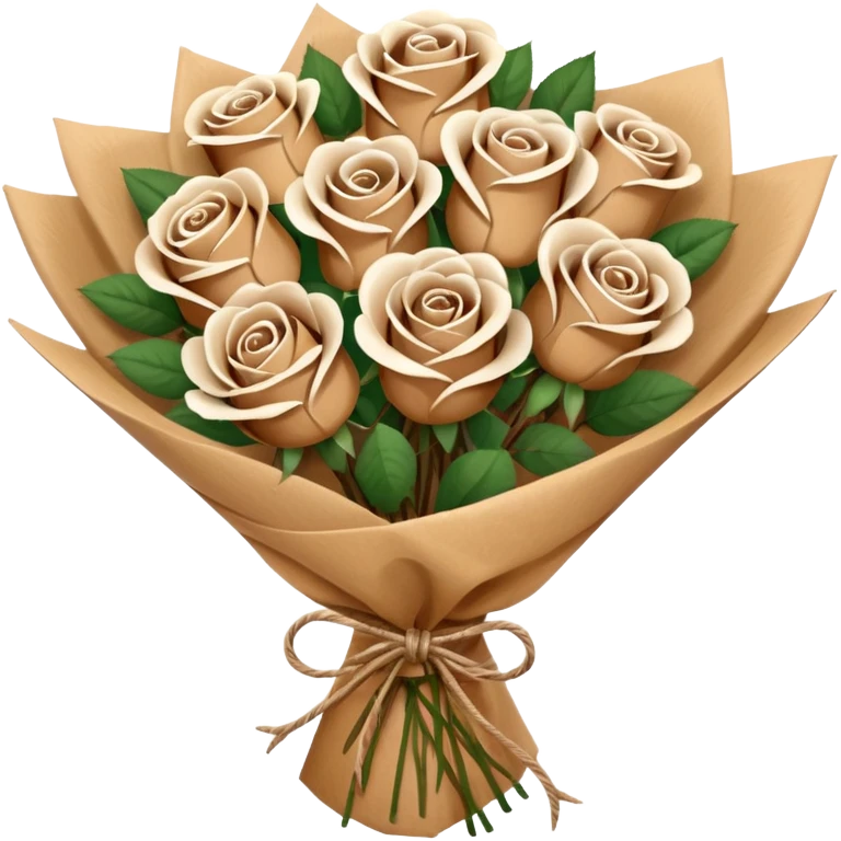boquet of brown/ white roses in a paper package emoji