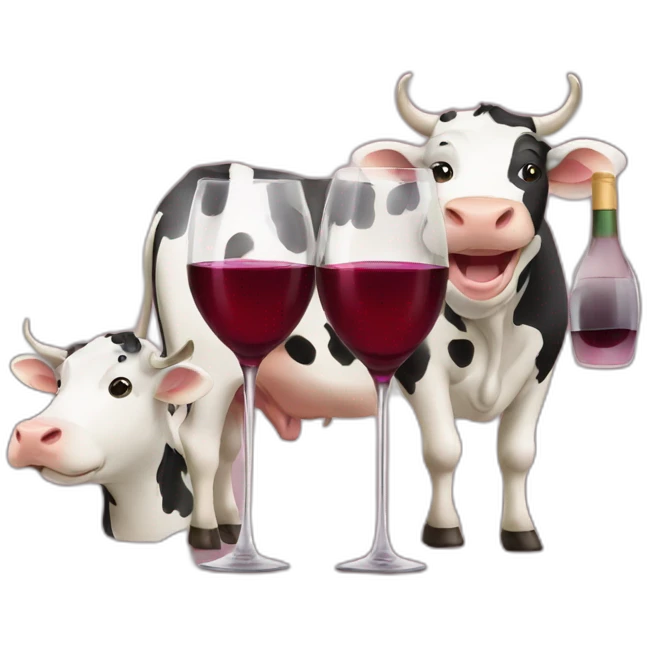 Three smiley cows drinking wine emoji