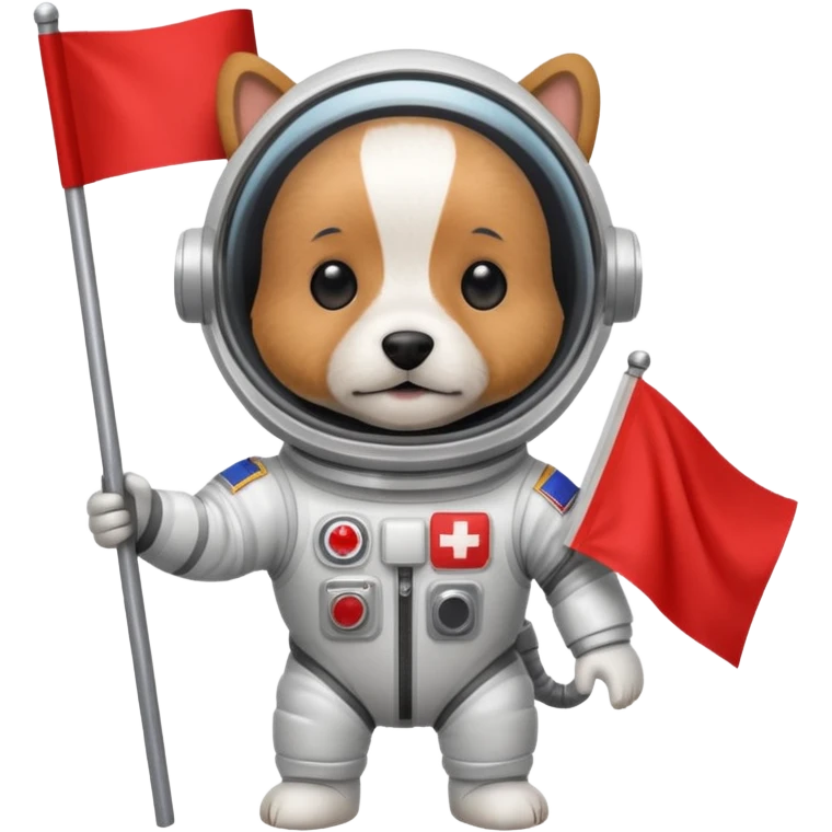terrier in space suit holding red rectangle flag emoji