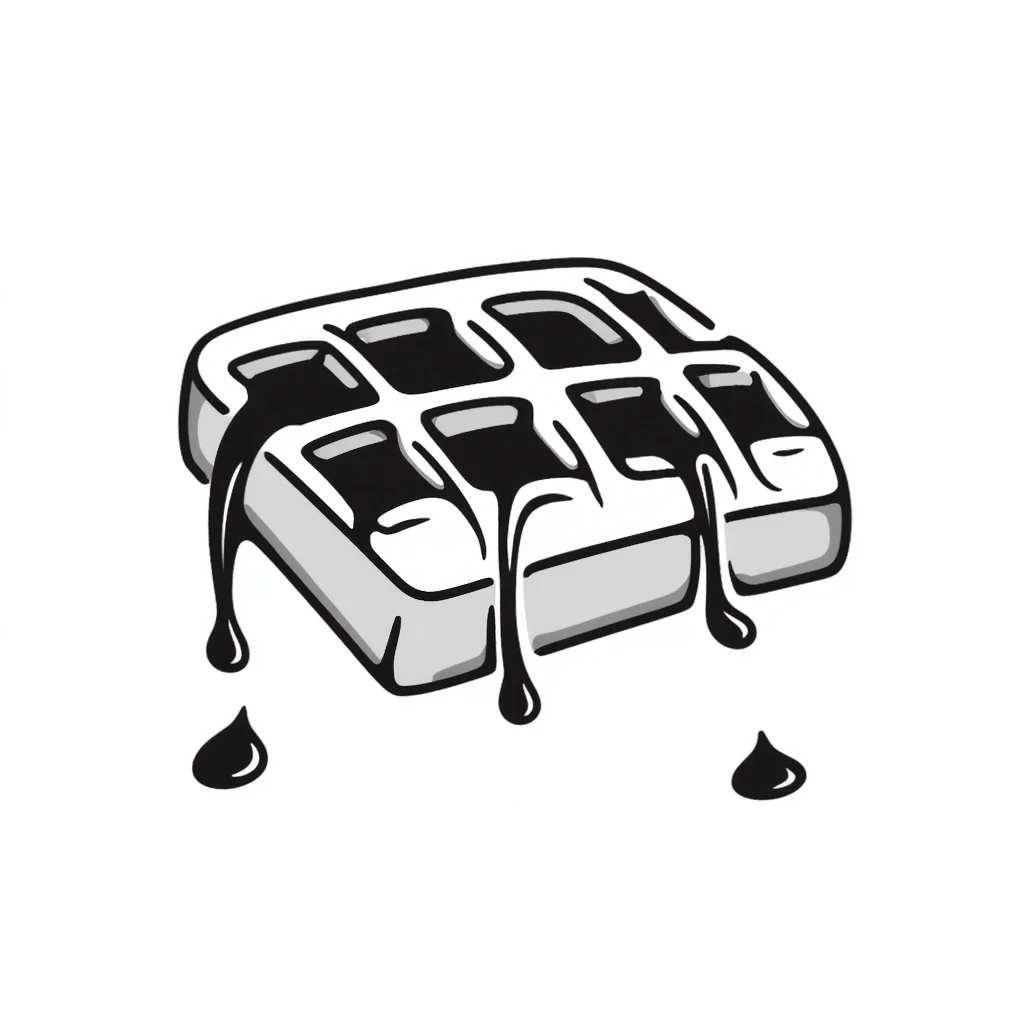 Hand-drawn waffle with grid pattern, drizzled with syrup emoji