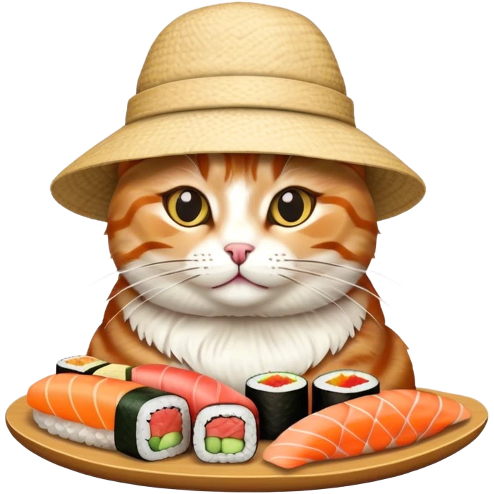 cat wearing a hat made out of sushi emoji