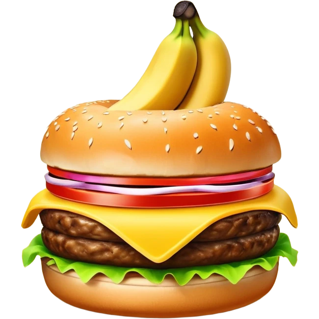 огромный банан в бургере вместо котлеты emoji