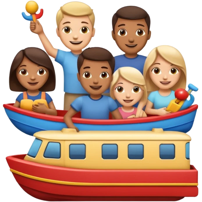 emoji with friends holding cool stufff like boats and trains emoji