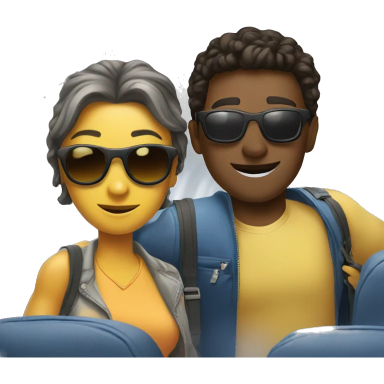 two friends leaving on a plane with sunglasses on  emoji
