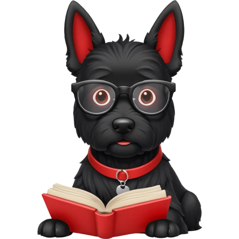 Black Scottie dog with reading glasses reading a red book  emoji