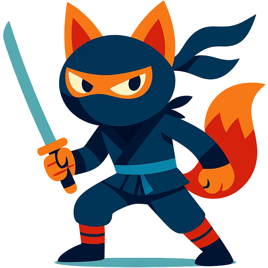 ninja fox, holding a katana, masked, mysterious emoji