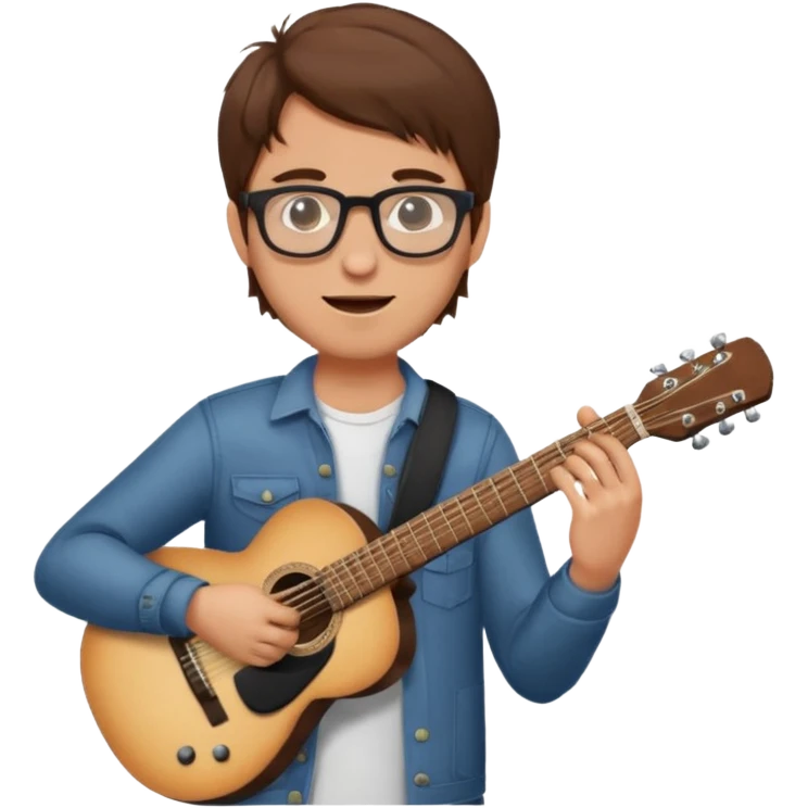 Guy with brown hair playing guitar with glasses emoji